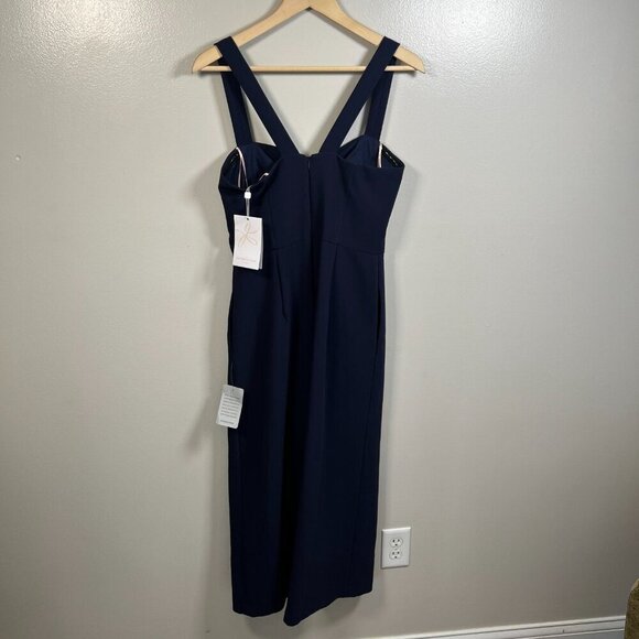 Gal Meets Glam Nicole Jumpsuit Size 4 Navy Blue Cropped Wide Leg Square Neckline - Picture 3 of 13